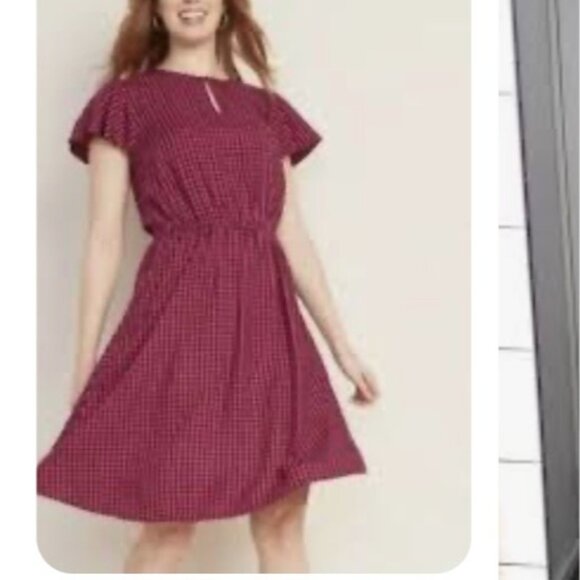 Old Navy Womens Pink & Purple Plaid Keyhole Elastic  The Waist Dress L - Picture 1 of 11